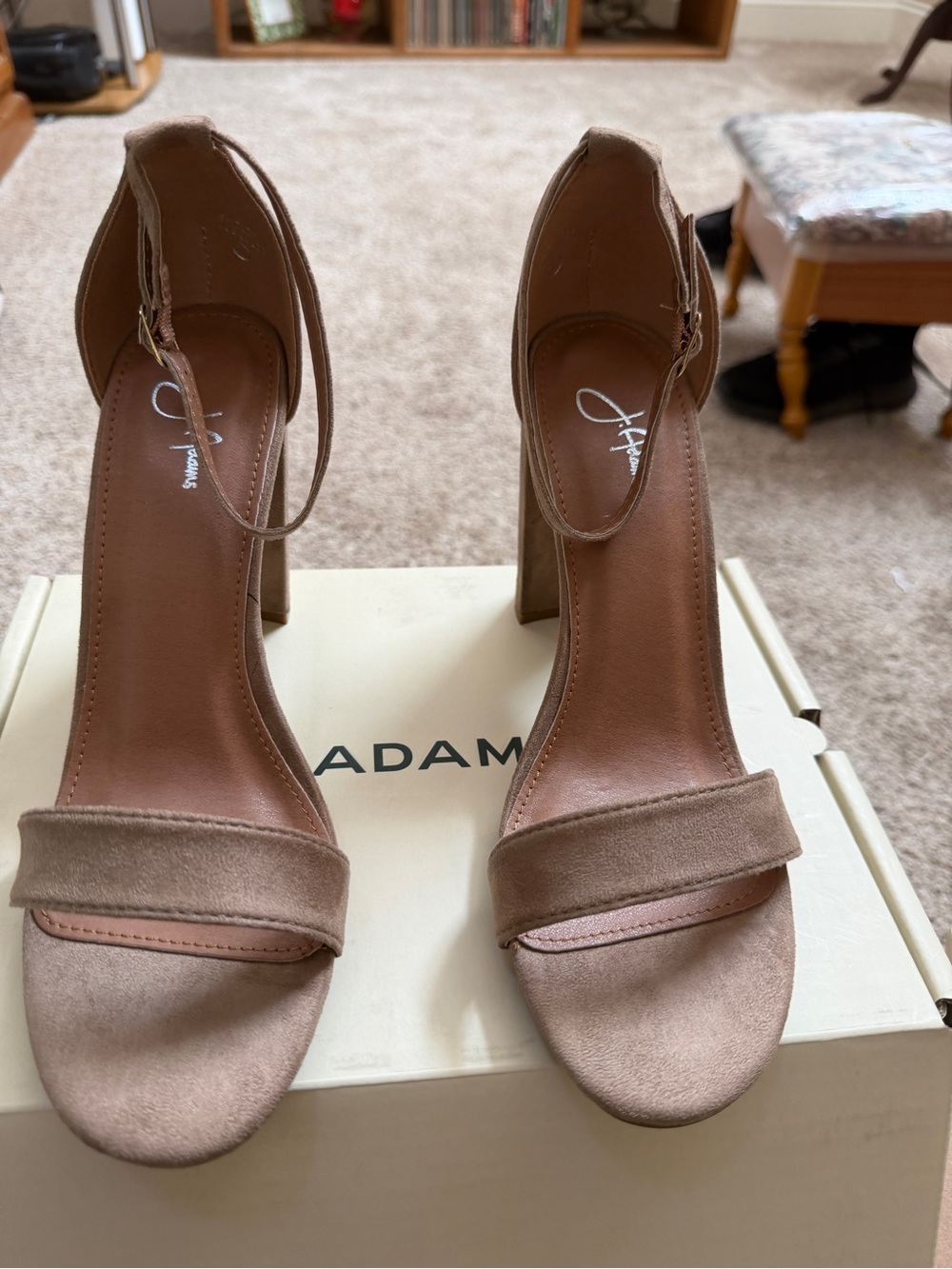 J. Adam Women’s Ankle-Strap Block Heels in Taupe Suede